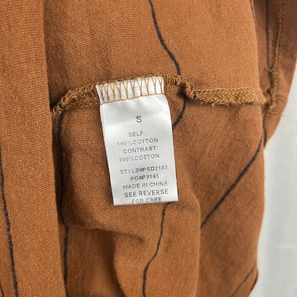 Piper & Scoot Shirt Dress Sz SM Caffeine Brown Stipe With Pockets Cotton - Picture 5 of 7